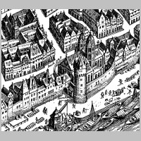 Leonhardskirche und Leonhardsturm, 1628 (Merian), Wikipedia.png